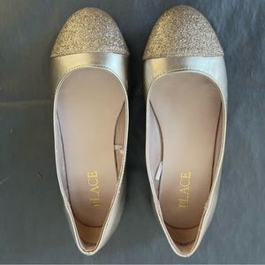 The Children’s Place Gold and Glitter Slip on Ballet Type Shoes Size 12